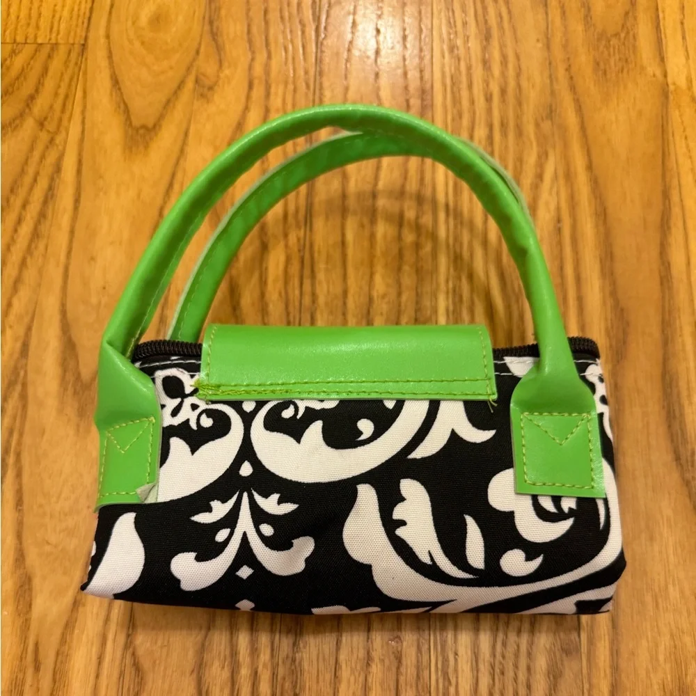 Black Damask Expandable Tote with Green Accents - Picture 4 of 5